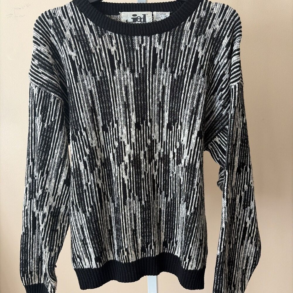 Vtg. Jed Wear Sweater Coogi Style 90s Acrylic Wool Blend Men M Black White Y2K